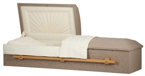 Image of FABRIC COVERED - Taupe w/Wood Handles Casket