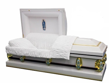 Image of Lady of Guadalupe WHITE Metal Casket  Casket