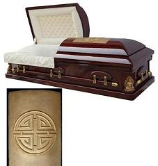 Image of Buddha & Long Life Shield - Solid Cherry Golden Memory Casket